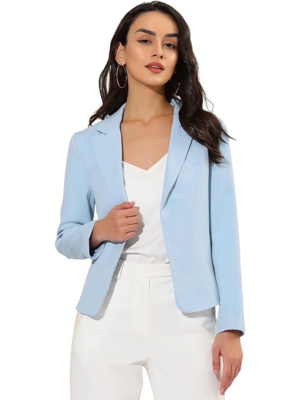 Chic Women's Lightweight Crop Blazer - Open Front, Dressy Casual Office Wear